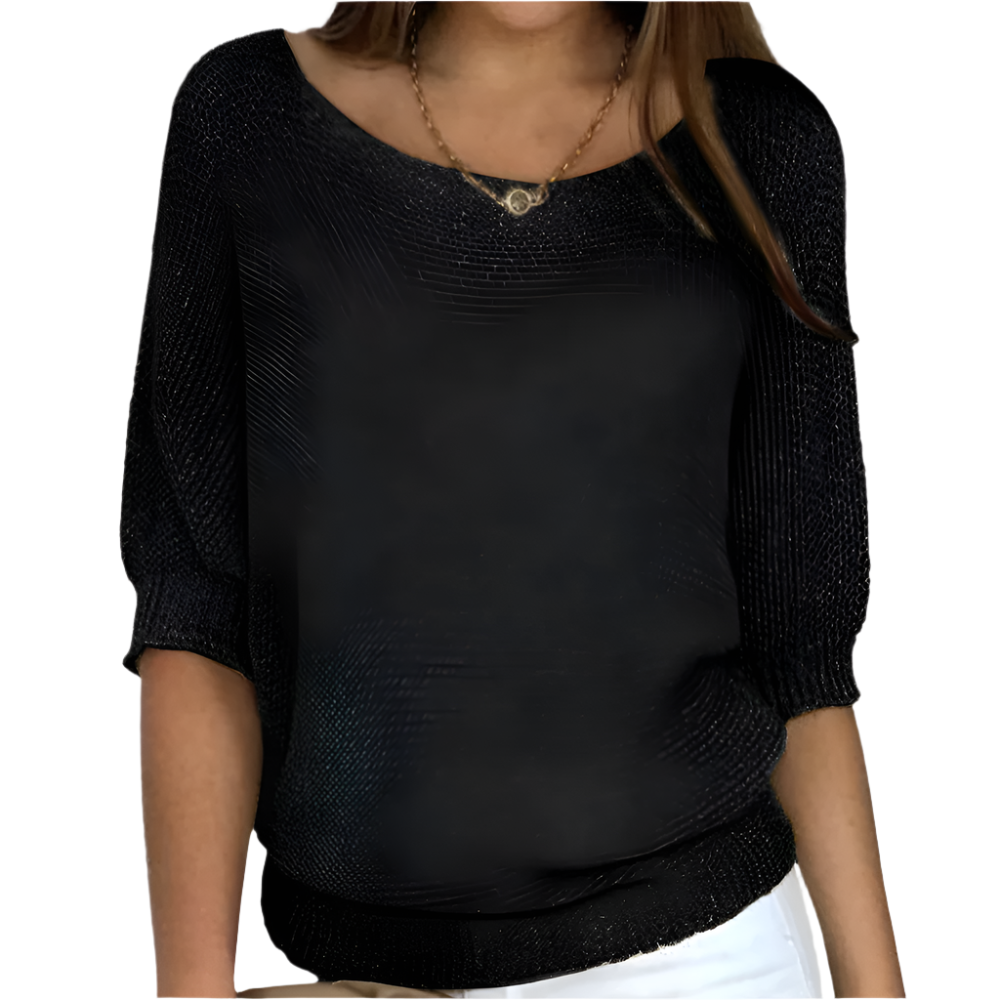Damen Basic Pullover mit 3/4-Ärmeln und Rundhalsausschnitt 0
