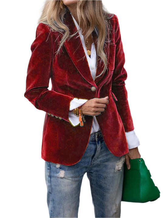 Damen Blazer Samt mit goldenen Knopfdetails 0