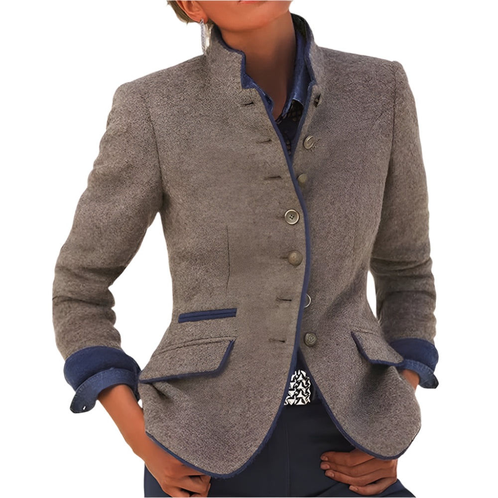 Damen Blazer Vintage Stil mit Stehkragen und Knöpfen 0
