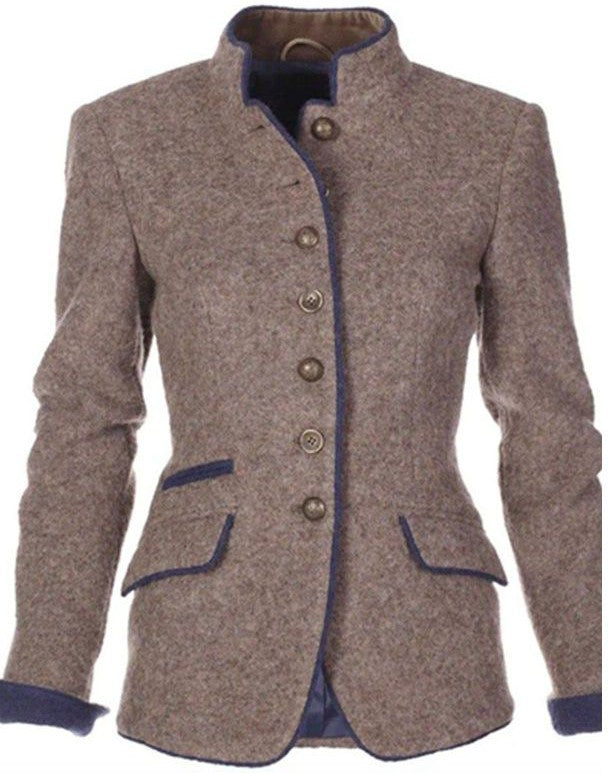 Damen Blazer Vintage Stil mit Stehkragen und Knöpfen 1