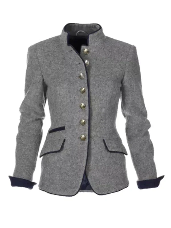 Damen Blazer Vintage Stil mit Stehkragen und Knöpfen 3