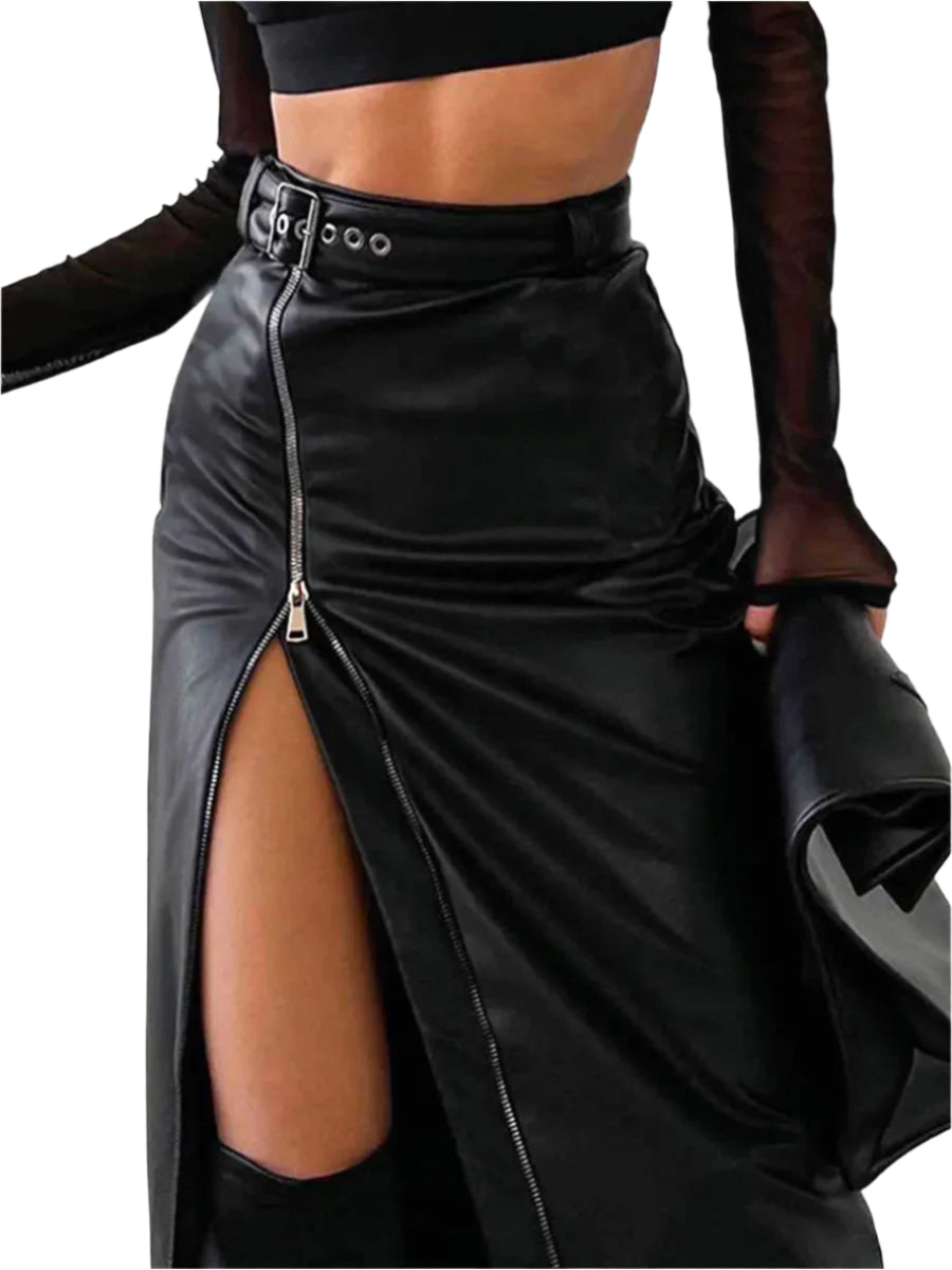 Damen Bleistiftrock Hohe Taille PU-Leder 0