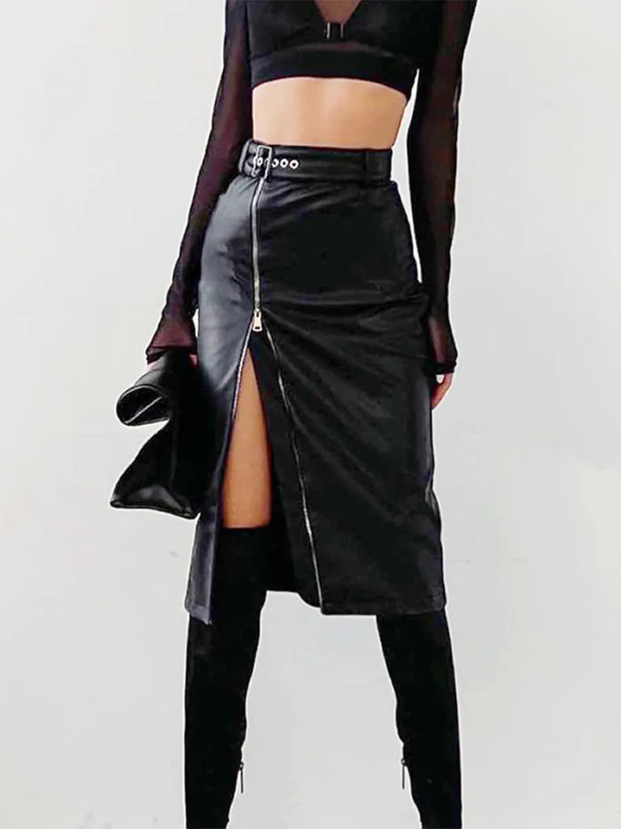 Damen Bleistiftrock Hohe Taille PU-Leder 4