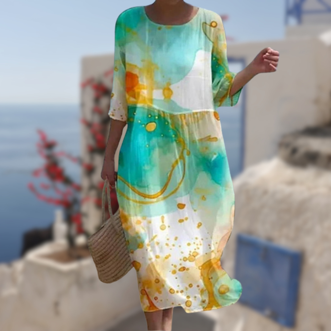 Damen Blumenmuster Kleid Elegante Baumwolle 2