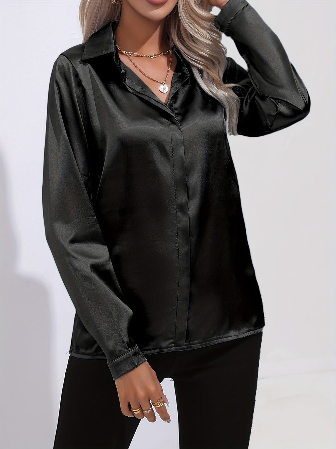 Damen Bluse Satin Chic Herbststil 4