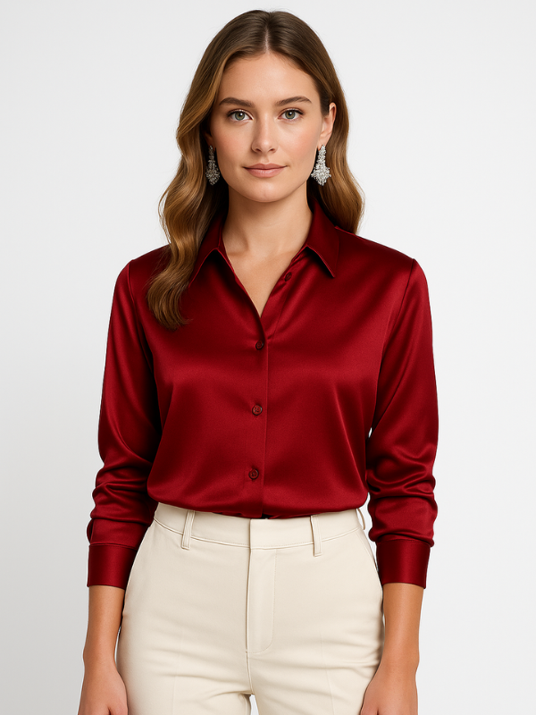 Damen Bluse Satin Knopfverschluss Elegant 7
