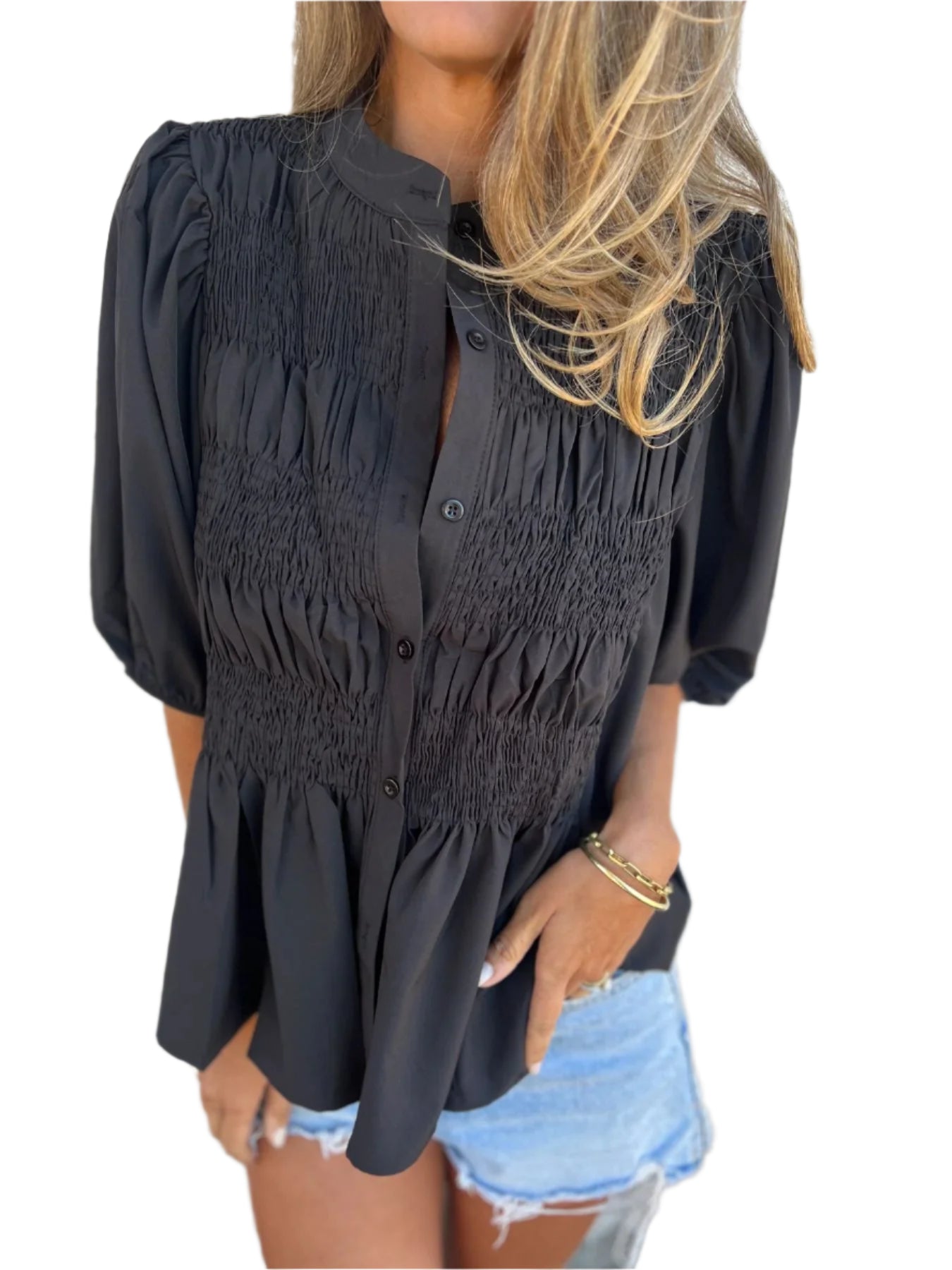 Damen Bluse mit Falten und entspannter Passform 0