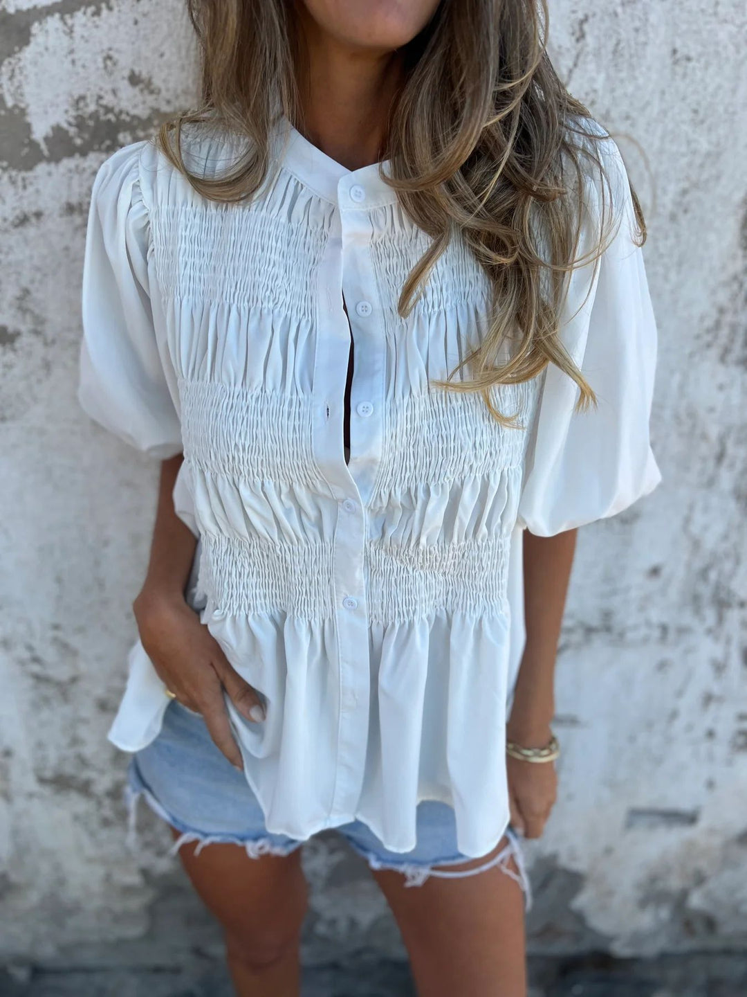 Damen Bluse mit Falten und entspannter Passform 7