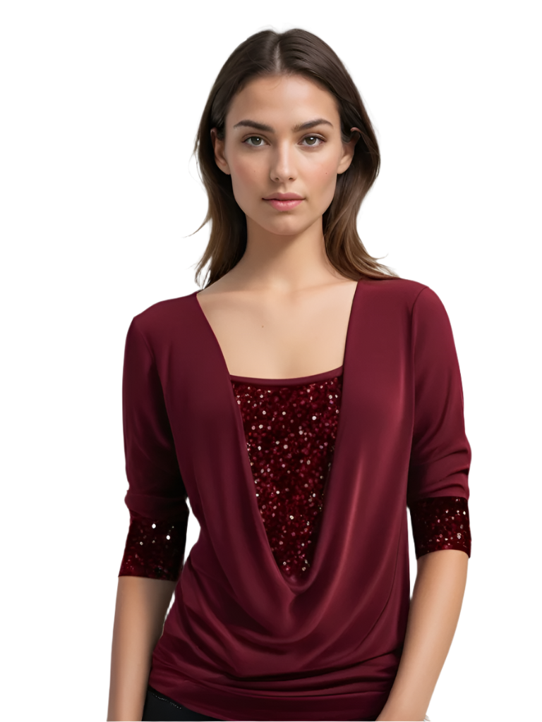 Damen Bluse mit Gedrapeierter Halslinie und Pailletten-Details 0