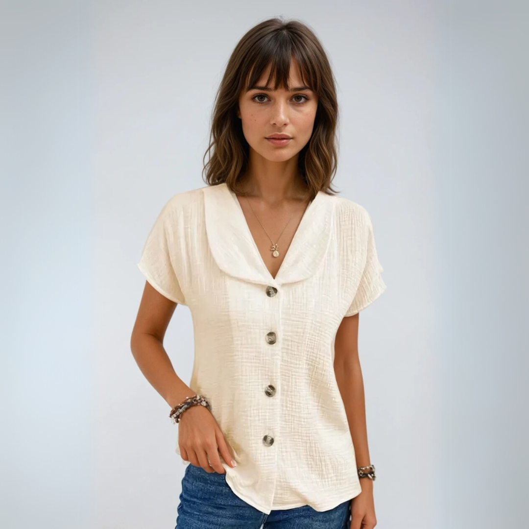 Damen Bluse mit Kragen und Knopfleiste aus atmungsaktivem Stoff 1