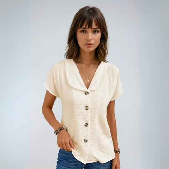 Damen Bluse mit Kragen und Knopfleiste aus atmungsaktivem Stoff 1