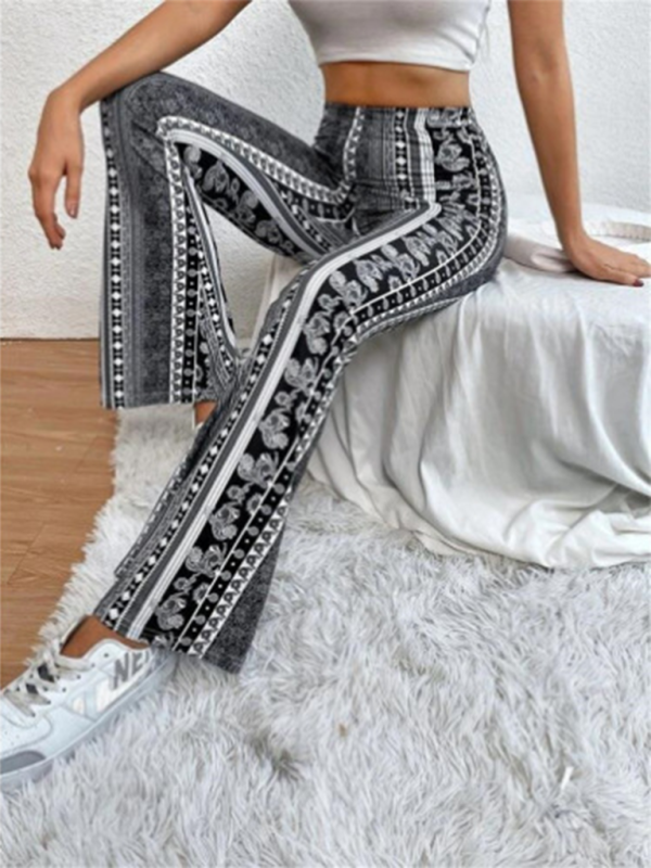 Damen Boho Druck Skinny Hosen mit Flared Beinen 4
