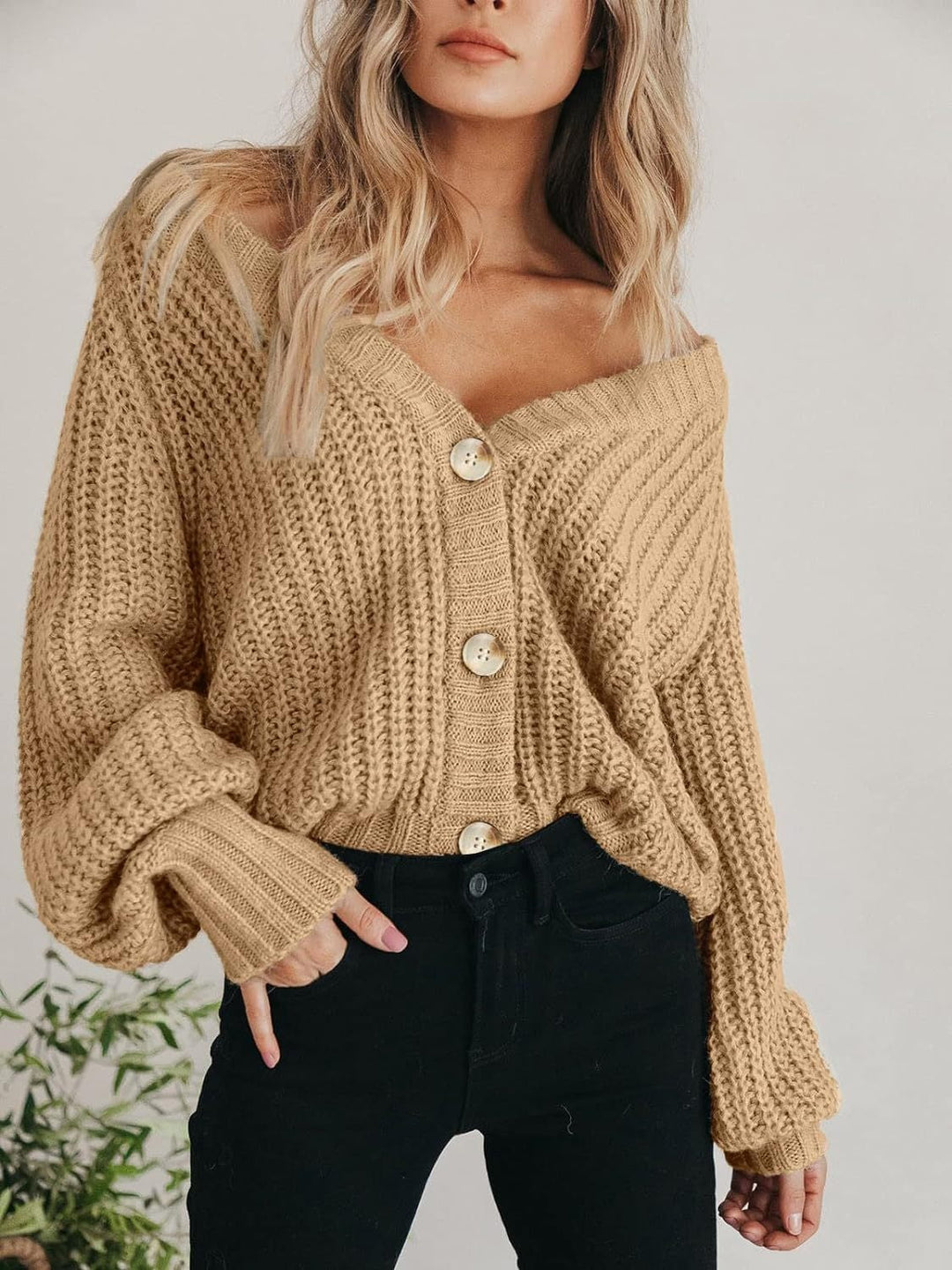 Damen Cardigan mit Knopfleiste und langen Ärmeln aus Polyester 1