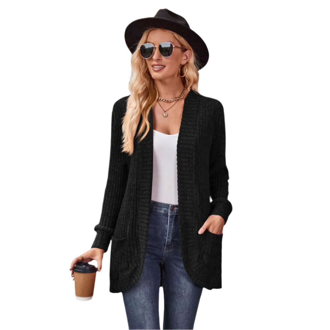 Damen Cardigan mit Rippstrick und praktischen Taschen 0