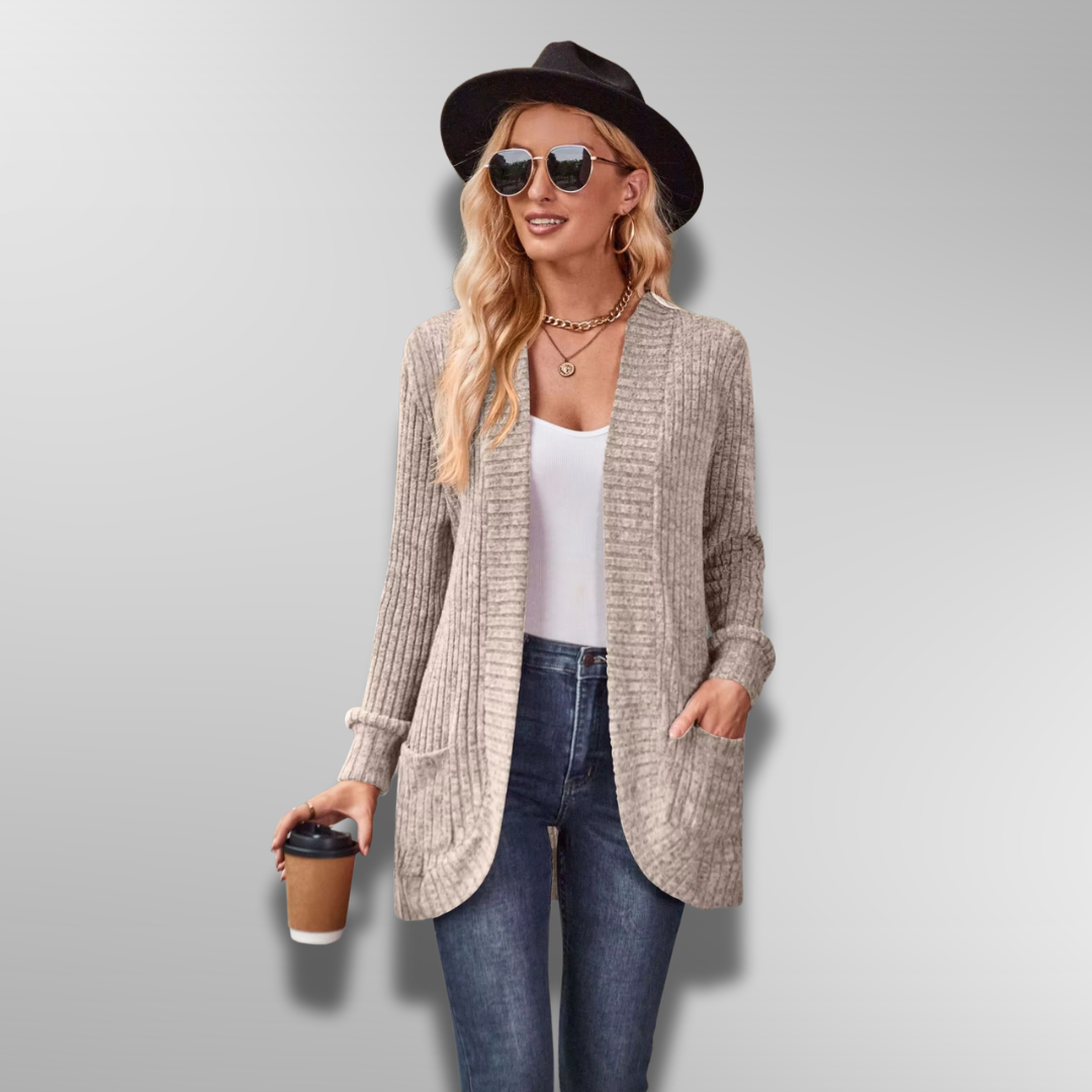Damen Cardigan mit Rippstrick und praktischen Taschen 2