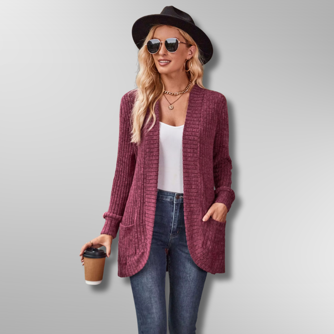 Damen Cardigan mit Rippstrick und praktischen Taschen 3