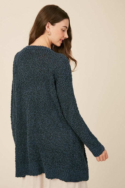 Damen Chunky Strick Cardigan Offene Front mit Taschen 2