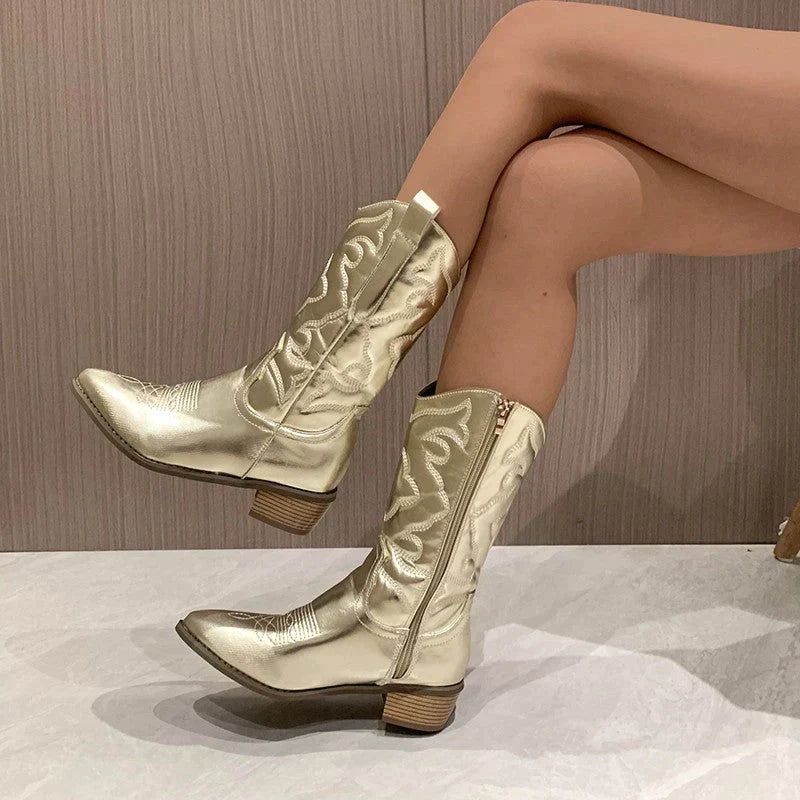Damen Cowboy-Stiefel Metallic Stil 4