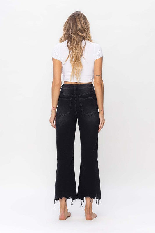 Damen Crop Flare Jeans Vintage 90er Schwarz 4