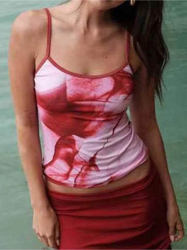 Damen Crop Top Floral Print Rückenausschnitt Spaghetti-Träger 1