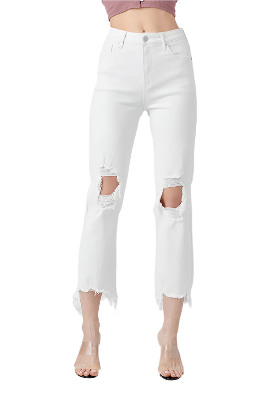 Damen Cropped Jeans Hoch geschnitten Weiß 0