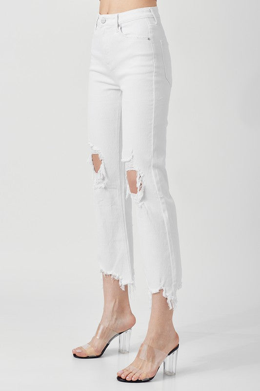 Damen Cropped Jeans Hoch geschnitten Weiß 1