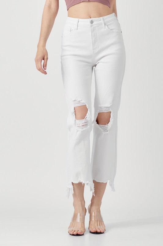 Damen Cropped Jeans Hoch geschnitten Weiß 2