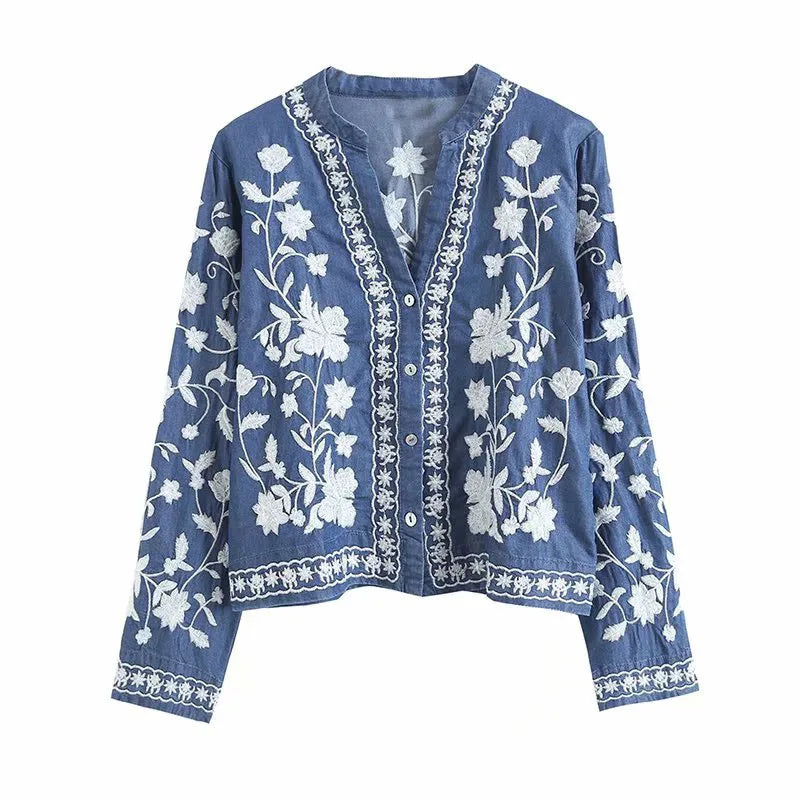 Damen Denim Bluse Boho Stil 3