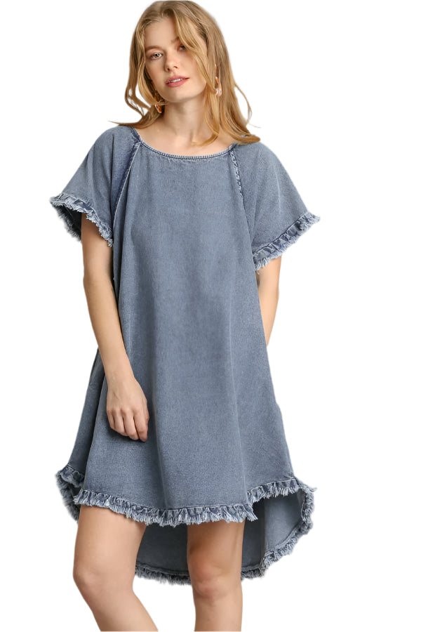 Damen Denim Kleid mit Fransen 0
