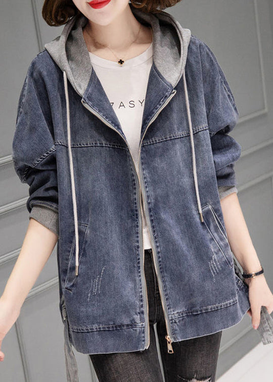 Damen Denim Mantel mit Kapuze im Vintage-Stil 2