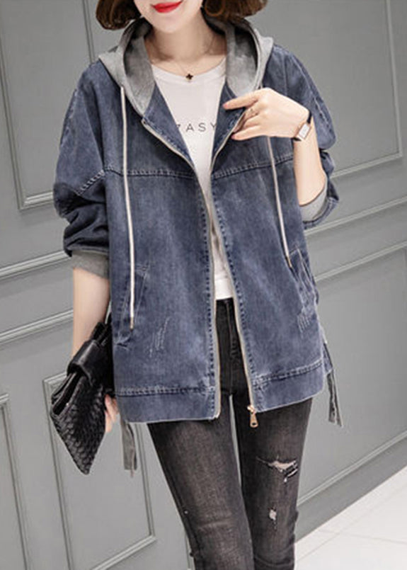 Damen Denim Mantel mit Kapuze im Vintage-Stil 3