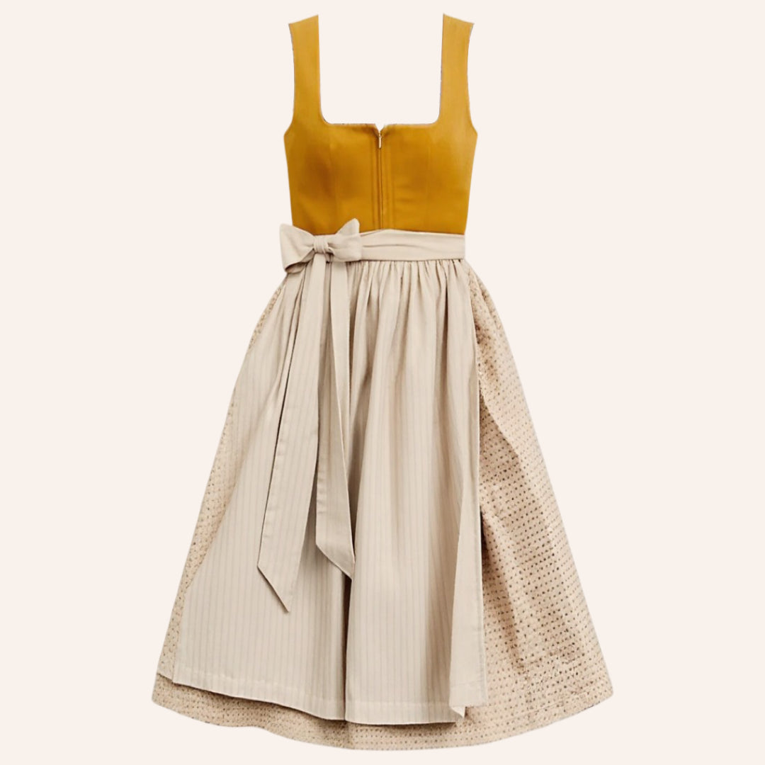 Damen Dirndlkleid Vintage Stil Orange mit Beiger Schürze, Ideal für Oktoberfest und Festliche Anlässe, Kombinierbar mit Dirndl Bluse 1