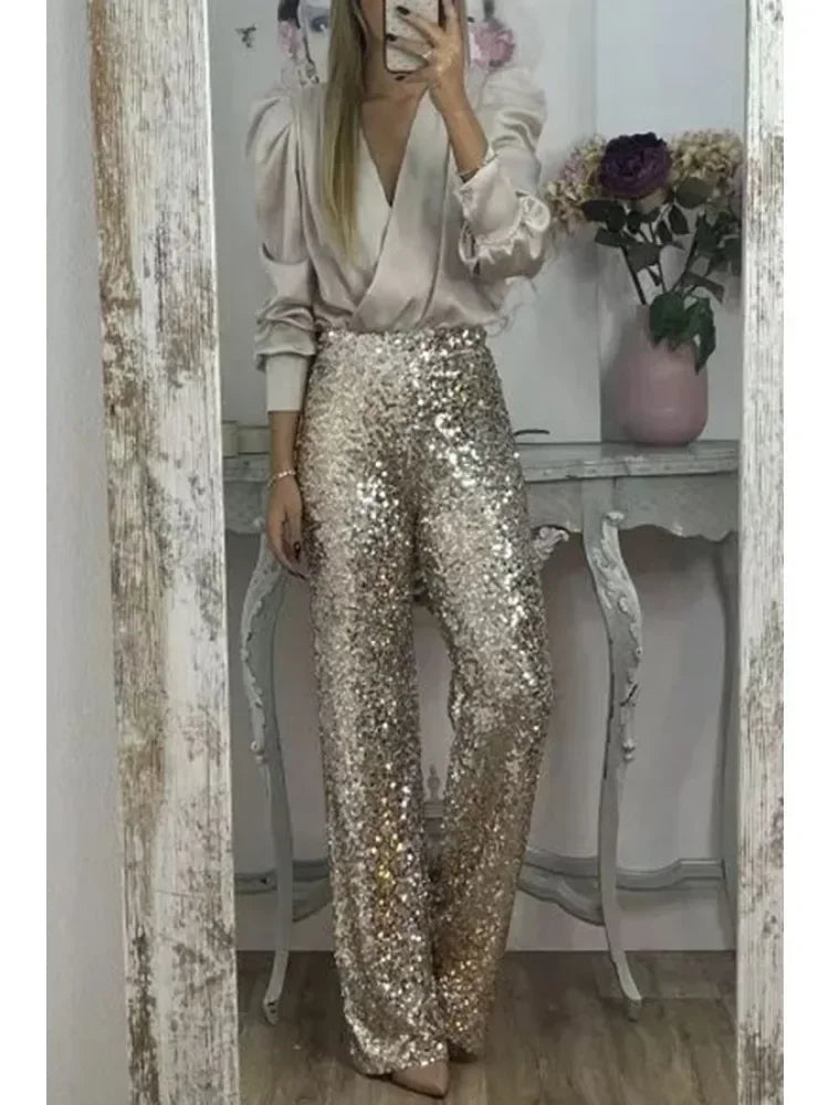 Damen Festliche Hose mit Pailletten und Modernem Schnitt 1