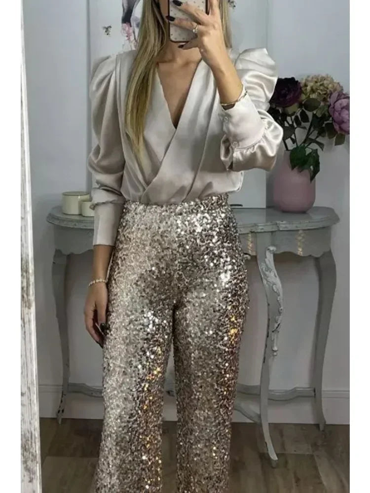 Damen Festliche Hose mit Pailletten und Modernem Schnitt 2