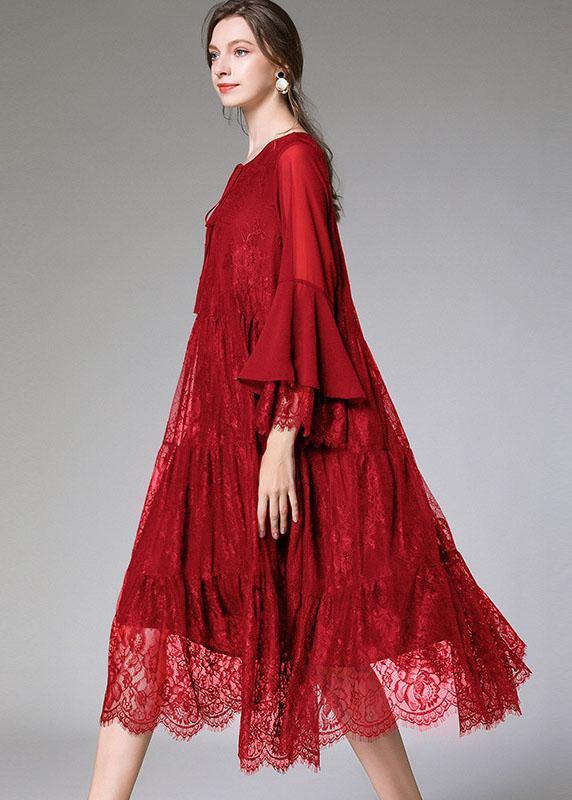 Damen Flare Sleeve Kleid mit Spitze für den Herbst 2