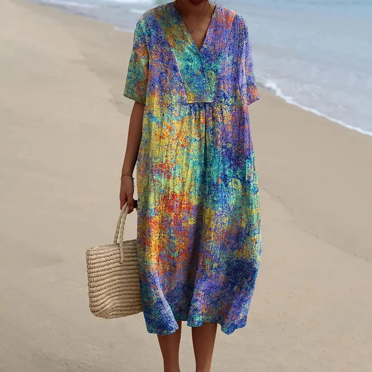 Damen Hemdkleid Kurzarm Blumenmuster mit Taschen aus Hochwertigem Stoff 14