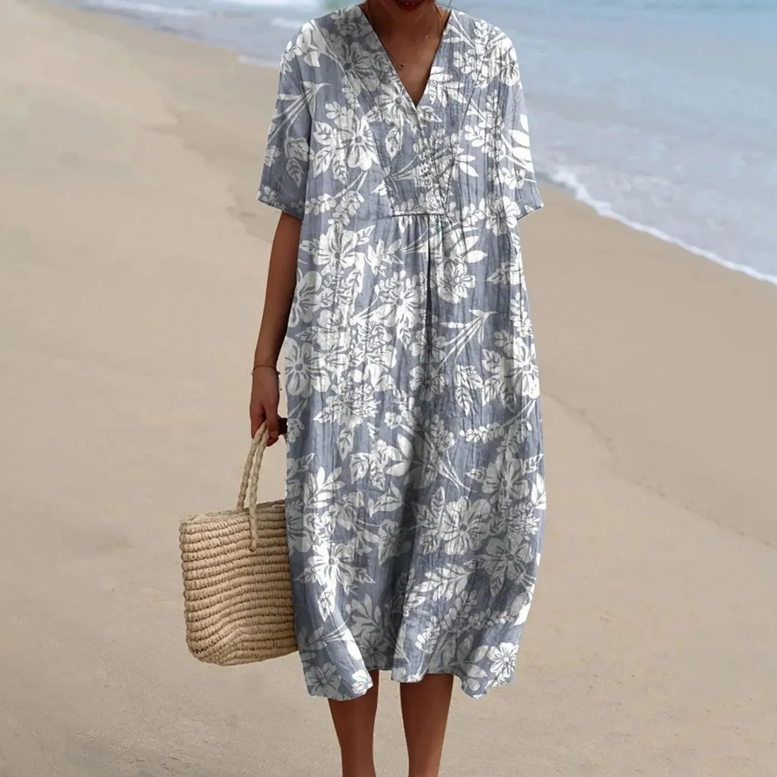 Damen Hemdkleid Kurzarm Blumenmuster mit Taschen aus Hochwertigem Stoff 15