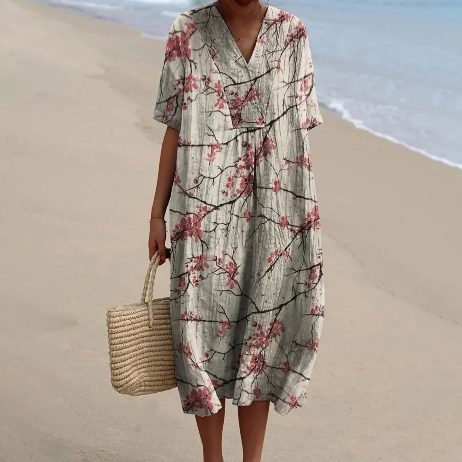 Damen Hemdkleid Kurzarm Blumenmuster mit Taschen aus Hochwertigem Stoff 22