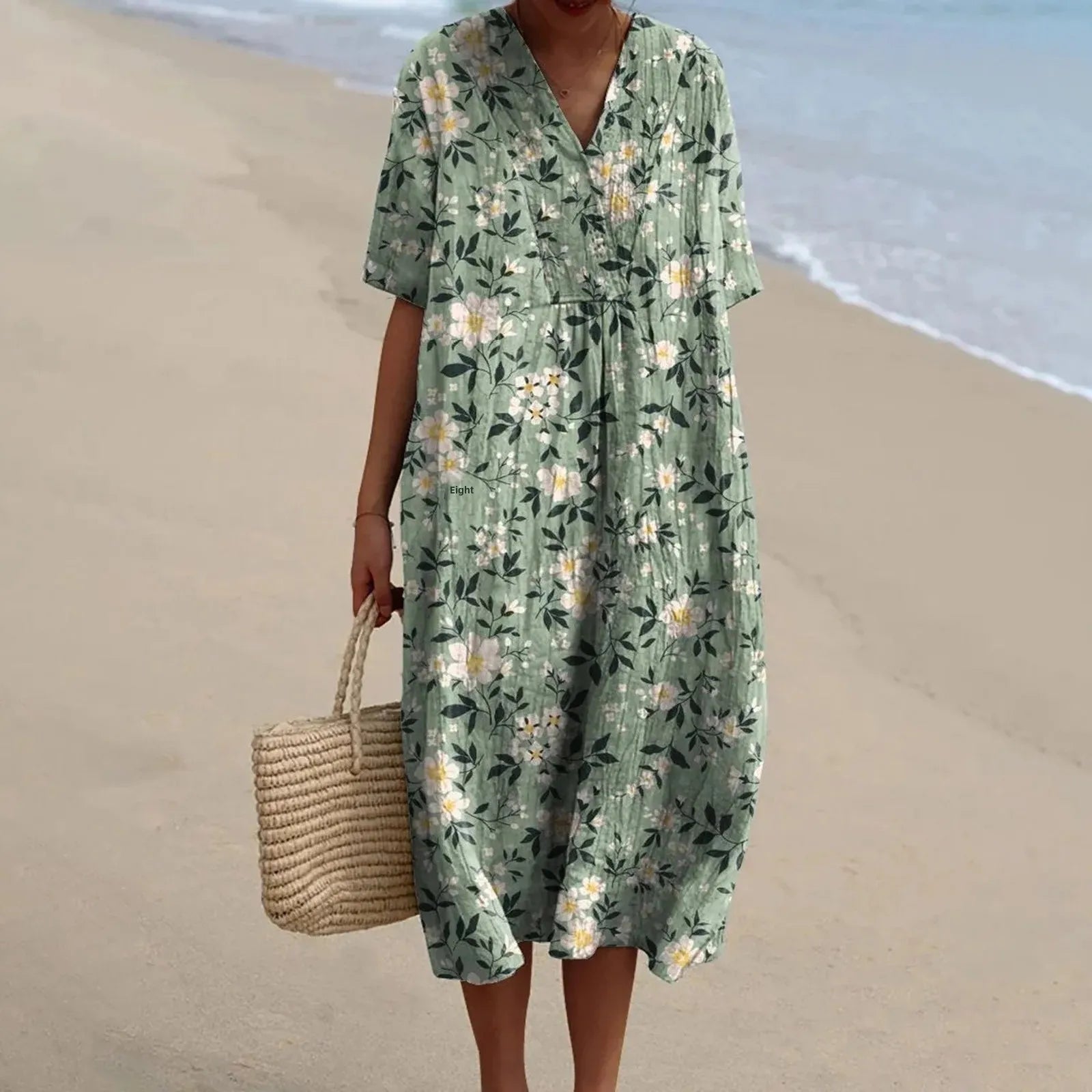 Damen Hemdkleid Kurzarm Blumenmuster mit Taschen aus Hochwertigem Stoff 24
