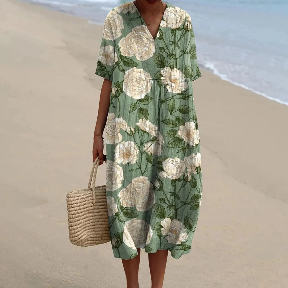 Damen Hemdkleid Kurzarm Blumenmuster mit Taschen aus Hochwertigem Stoff 5
