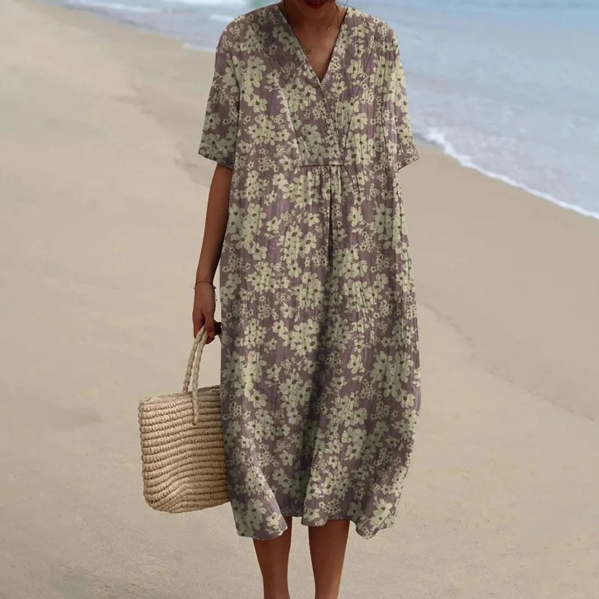 Damen Hemdkleid Kurzarm Blumenmuster mit Taschen aus Hochwertigem Stoff 7