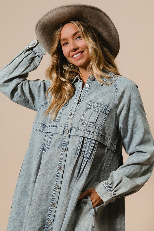Damen Hemdkleid mit Knöpfen aus gewaschenem Denim 2