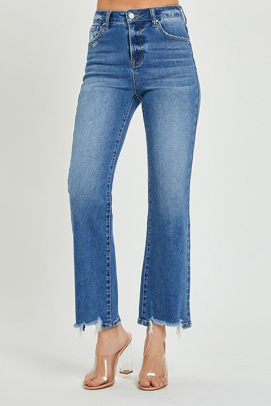 Damen Hochbundige Ankle Jeans Entspanntes Fit Dunkel 2