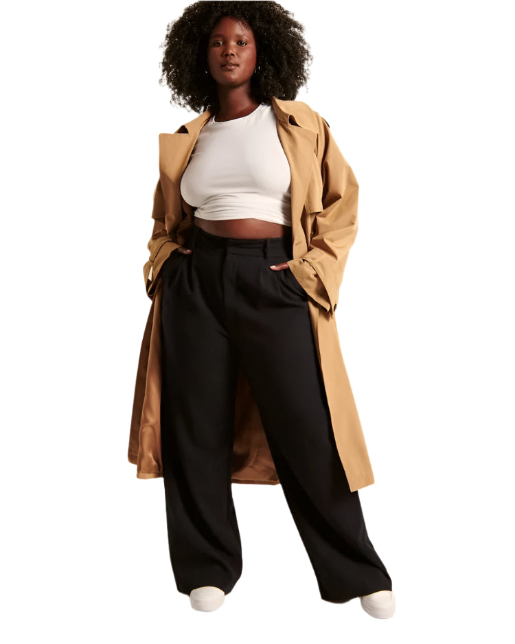 Damen Hochtaillierte Hose mit Weiten Beinen aus Woven Stoff 0