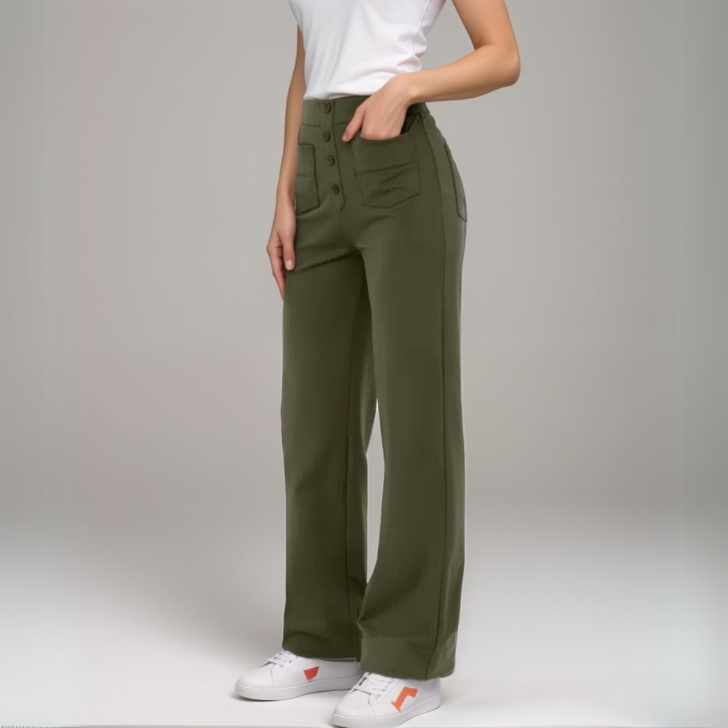 Damen Hochtaillierte Weite Hosen Stretchmaterial 10