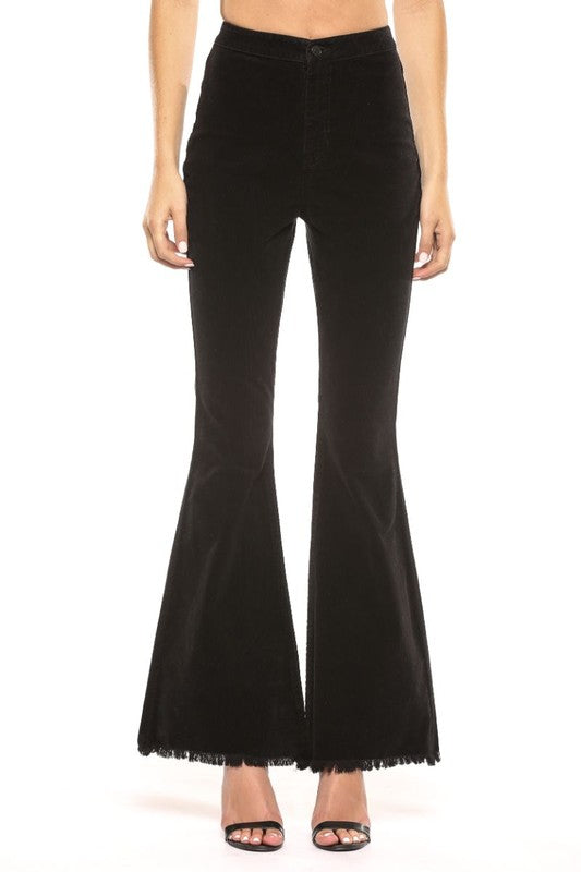 Damen Hohe Taille Cordhosen Super Flare Schwarz 3