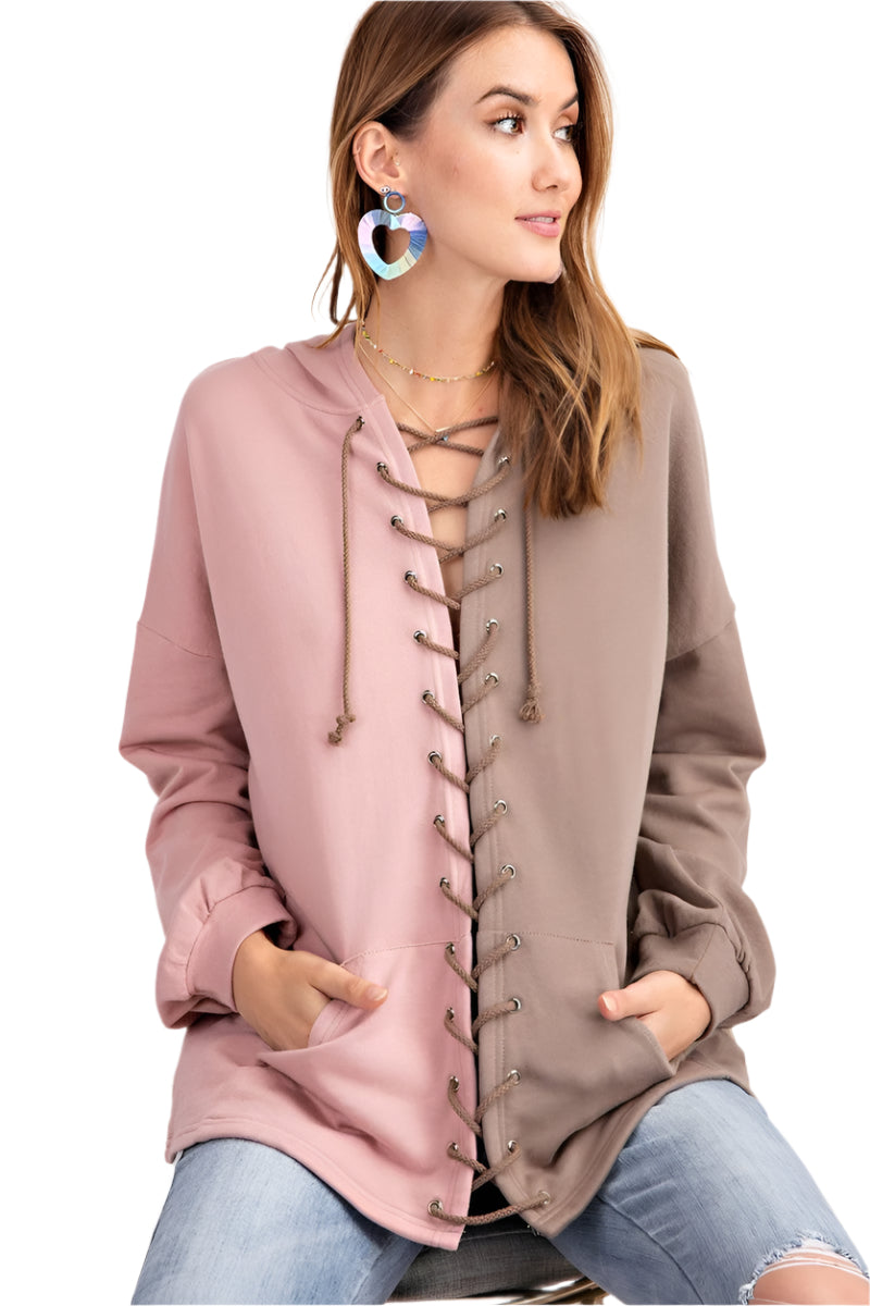 Damen Hoodie mit Farbblock und Seitentaschen aus Terry-Strick 0