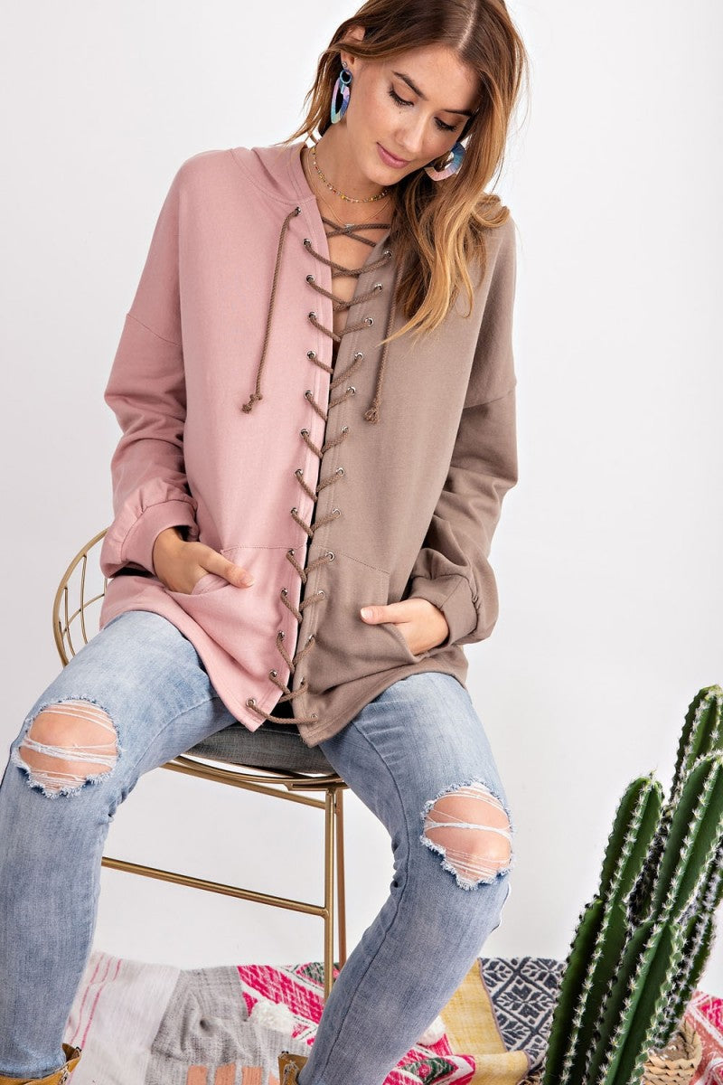 Damen Hoodie mit Farbblock und Seitentaschen aus Terry-Strick 2