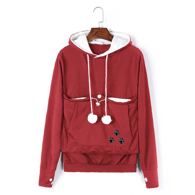 Damen Hoodie mit Katzentasche im herbstlichen Stil 1