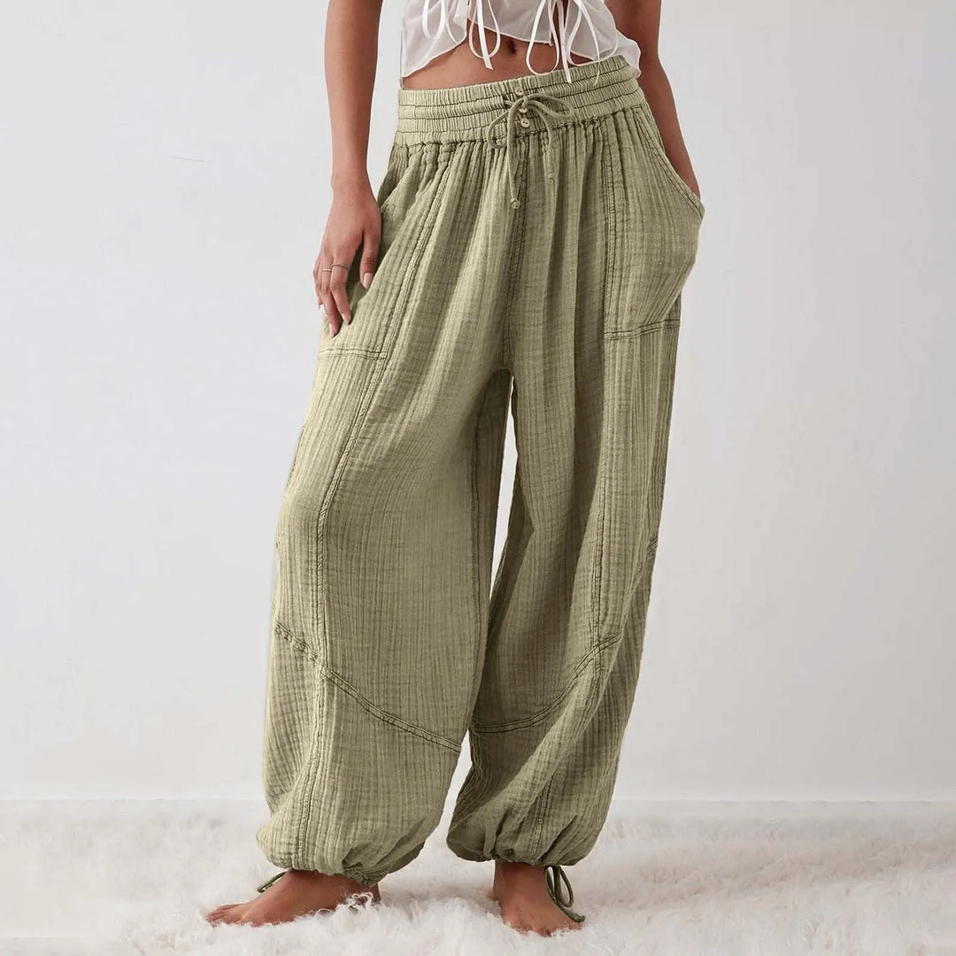 Damen Hose Weit Mit Kordelzug Aus Leichtem Material 7